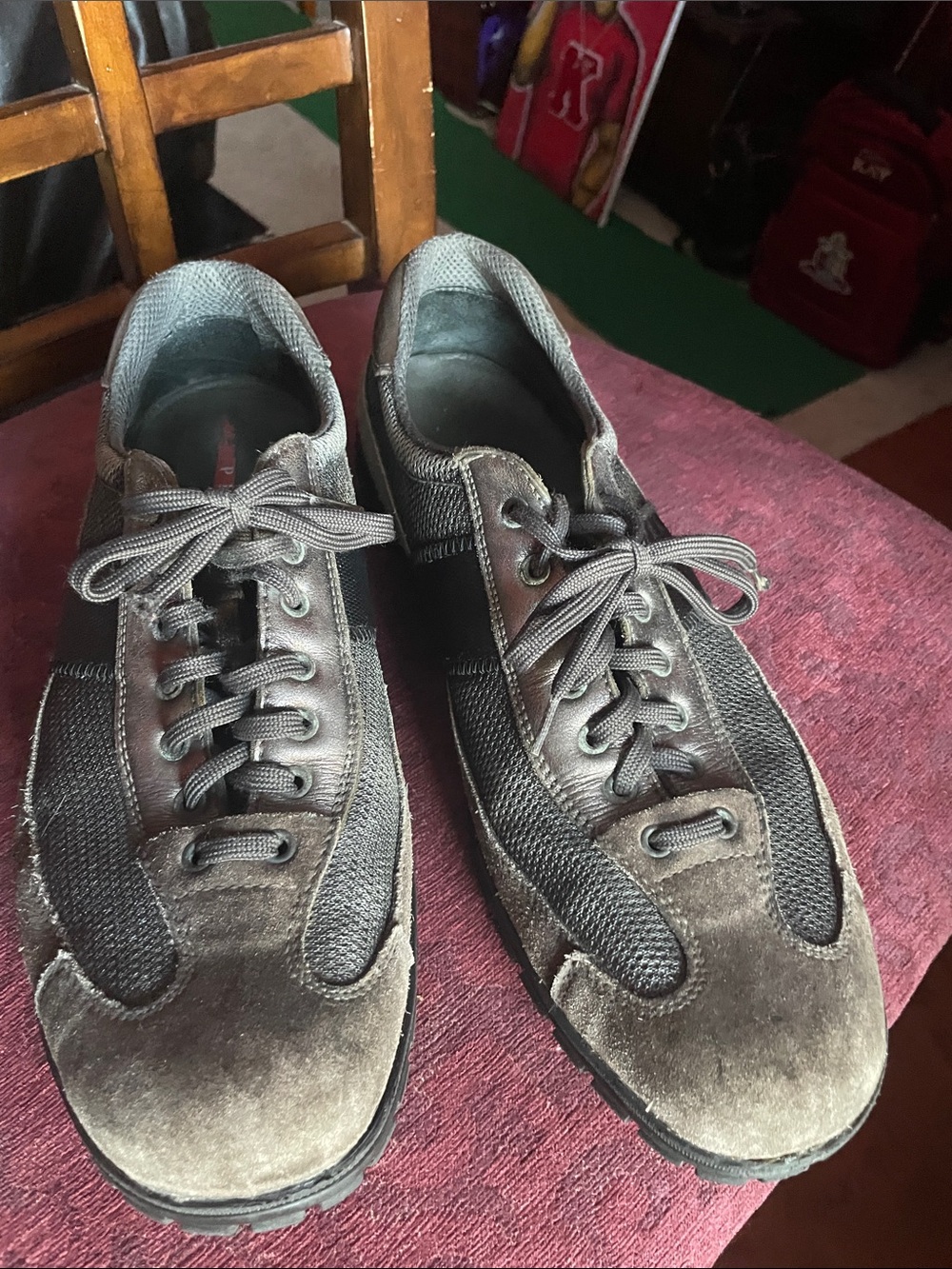 Prada Men's Gray Suede & Mesh Athletic Sneakers - Picture 2 of 5